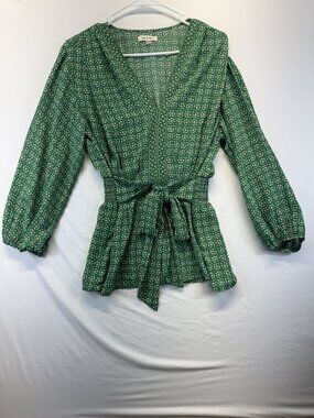 Max Studio Women's Blouse Sz L Green Long Sleeve